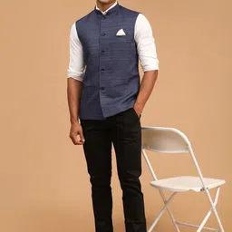 VASTRAMAY Men Textured Nehru Jacket image 4