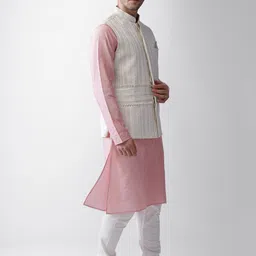 KISAH Men Regular Fit Printed Kurta Jacket Churidar Set image 5