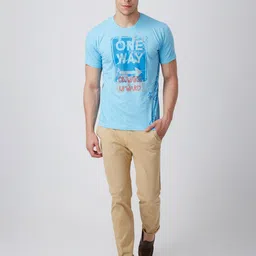 YAK YAK Men Blue Printed Slim Fit Cotton Pure Cotton T-shirt image 2