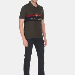 U.S. Polo Assn. Men Typography Printed Polo Collar Slim Fit Cotton T-shirt image 5