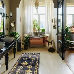 sapana carpet-mats Navy Blue Polyester Oriental 55 x 22 Inches Runner image 1