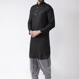 KISAH Men Black Kurta with Dhoti Pants image 3