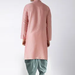KISAH Men Pink Solid Kurta with Dhoti Pants image 3