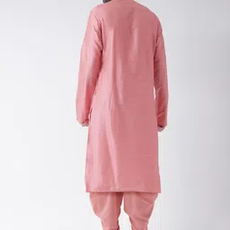 KISAH Men Pink Solid Kurta with Dhoti Pant image 2