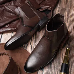 louis stitch Coffee Brown Chelsea Boots for Riding Biking for Men - RGPDCL - UK 6 Boots For Men image 2