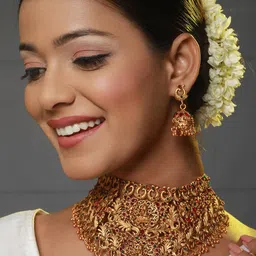 Jazz and Sizzle Gold-Plated Stone-Studded & Beaded Necklace & Earrings image 5