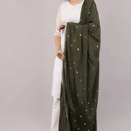 negchaar Poly Chiffon Embroidered Dark Green Women Dupatta image 5