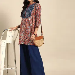 RANGMAYEE Red & Blue Floral Printed Pure Cotton Kurti image 3