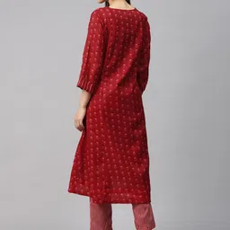 Biba Women Maroon Printed Kurta with Trousers image 3