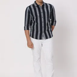 Mufti Striped Slim Fit Opaque Cotton Casual Shirt image 5