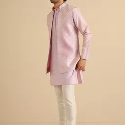 KISAH Mandarin Collar Straight Kurta with Churidar & Nehru jacket image 5