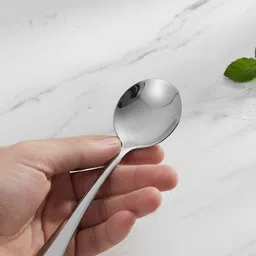 avistra 5 Pieces Stainless Steel Soup Spoon Set for Home Kitchen Long Perfect for Soup Stainless Steel Soup Spoon Set image 3