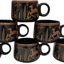 Pack of 6 Ceramic NaturEdge Ceramic Cups-Set of 6, 150 ml | Premium Antique Black Tea Cups-image-34