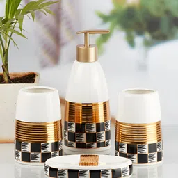 Kookee White & Black 4 Pieces Geometric Ceramic Bath Accessories Set image 1