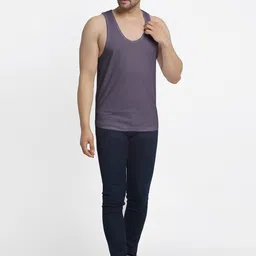 Friskers Men Grey Solid Cotton Innerwear Vests image 2