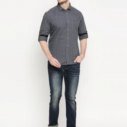 Basics Checked Cotton Spread Collar Slim Fit Curved Casual Shirt image 5