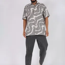 BROWN BROTHERS Relaxed Abstract Printed Spread Collar Oversized Casual Shirt image 5