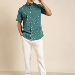 Joven Conversational Printed Slim Fit Band Collar Opaque Cotton Casual Shirt image 5