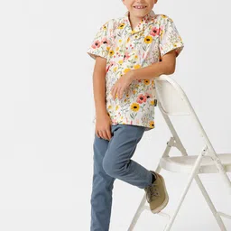 KATE & OSCAR Boys Smart Floral Printed Cuban Collar Cotton Casual Shirt image 2