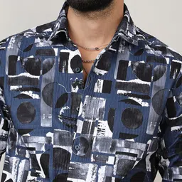 Campus Sutra Navy Blue Classic Geometric Printed Spread Collar Casual Shirt image 5