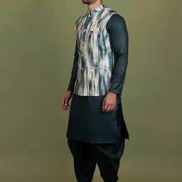 KISAH Mandarin Collar Long Sleeves Straight Kurta With Dhoti Pant & Nehru Jacket image 5