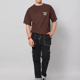 Besick Men Typography Printed Drop Shoulder Sleeves Oversized T-shirt image 4