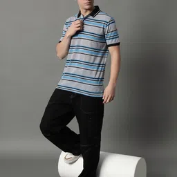 GET GOLF Men Striped Hooded Pockets T-shirt image 5