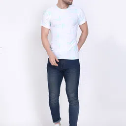 Camey Men White & Blue Printed Dry Fit T-shirt image 5