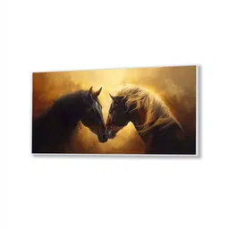 nestroots White Canvas Framed Majestic Equine Encounter in Art Wall Painting(18X36 Inch) image 3