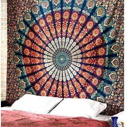Blue Twin Mandala Tapestry Wall Hanging Indian Cotton Tapestries Bedspread Picnic Beach Throw Blanket Wall Art Hippie Tapestry Bed Cover (Navy Blue, Twin) Blue Twin Mandala Tapestry Tapestry-image-18