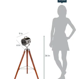 pristine interiors Silver Metal Shade Tripod Floor Lamp with Brown Base image 5