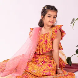 VASTRAMAY Girls Printed Ready to Wear Lehenga & Blouse With Dupatta image 3