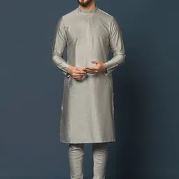 KISAH Mandarin Collar Kurta with Churidar & Woven Design Nehru Jacket image 5