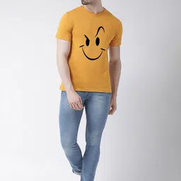 Friskers Men Gold-Toned & neon carrot Typography Raw Edge T-shirt image 4