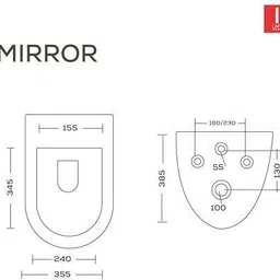 lapo Ceramic Wall Hung Mirror Toilet Rimless Commode With Soft Closing Seat - 20x14x15 Inch Western Commode image 2