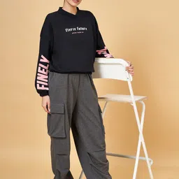 Ajile by Pantaloons Typography Printed Turtle Neck Cotton Pullover Sweatshirt image 5