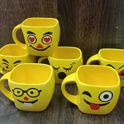 love unlimited Pack of 6 Bone China scqure smiley shushil-01 for Home/Office/Gifts, 140 ML image 2