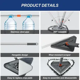 snehshyam Mop with Long Handle, Extendable Triangle Mop Household Rotating Mop String Mop image 4