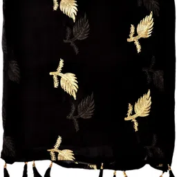 whiteheaven Chiffon Embroidered Black, Gold Women Dupatta image 2