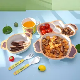 deepashri Bamboo FIbre Brown Koala Baby Feeding kids Dinner Set (Plate, Bowl, Cup, Spoon & Fork) Dinner Set image 4
