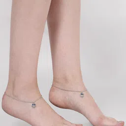 ZENEME Rhodium-Plated Artificial Stone-Studded & Beaded Anklets image 2
