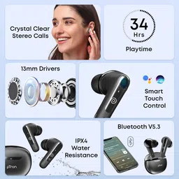 ptron Bassbuds Vibe w/ 34 Hrs Playback,Clear Calls,13mm Dynamic Drivers,Bluetooth V5.3 Bluetooth Headset image 2