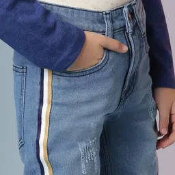 Instafab Boys Blue Classic Slim Fit Mildly Distressed Light Fade Stretchable Jeans image 4