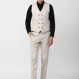 Van Heusen Men Beige Checked Single Breasted Slim Fit Three Piece Suit image 5