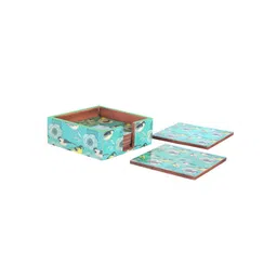 the home co. Green Mdf Bird Mdf Wood Square (Set of 6) Coasters image 2