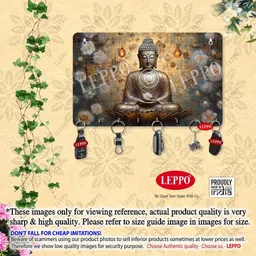 leppo Key Holder Printed Lord Buddha Key Stand Wood Key Holder (8 Hooks-DL_04) Wood Key Holder image 3