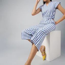 StyleStone Blue & White Striped Basic Jumpsuit image 5