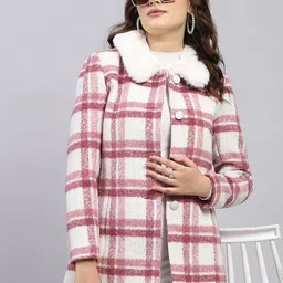 Monte Carlo Women Checked Spread Collar Single-Breasted Overcoat image 3