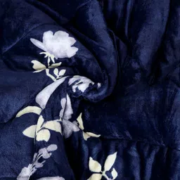 KLOTTHE Navy Blue & Brown Set of 2 Floral Heavy Winter Double Bed Quilt image 3