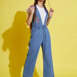 noh.voh - sassafras kids Noh Voh - SASSAFRAS Kids Girls Blue & White Cotton Basic Jumpsuit with Embroidered image 2